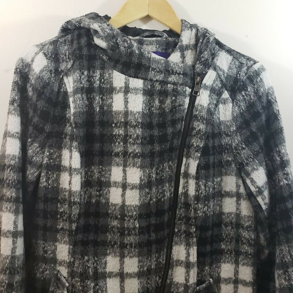 Madden Girl Hooded Jacket Large Plaid Black White - Picture 3 of 10